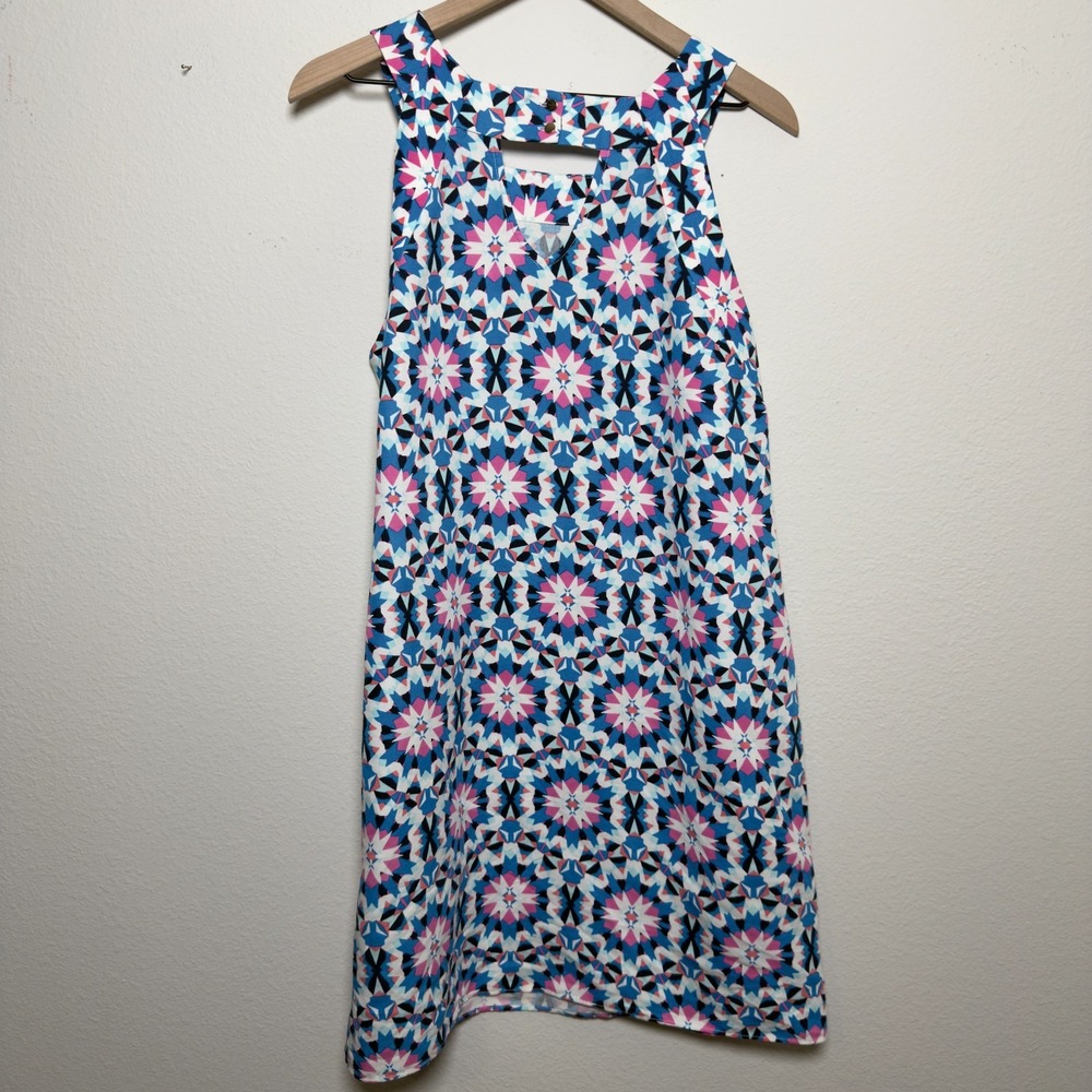 Crown and Ivy Women Linen Shift Dress 14 Geometric Preppy Resort Vacation - Picture 8 of 9
